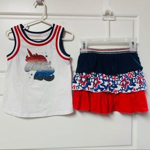 Patriotic glitter unicorn skort set, sz 4T
